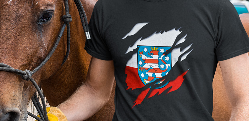 online bestellen Land Thueringen Deutsche Fahne flagge und Wappen T shirt 